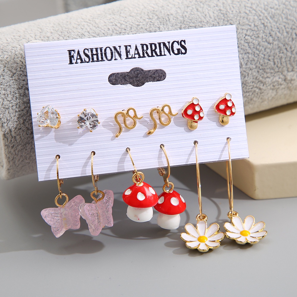 Set 6 Đôi Bông Tai Mạ Vàng Hình Nấm Hoa Cúc Thời Trang 2022 Mới Cho Nữ