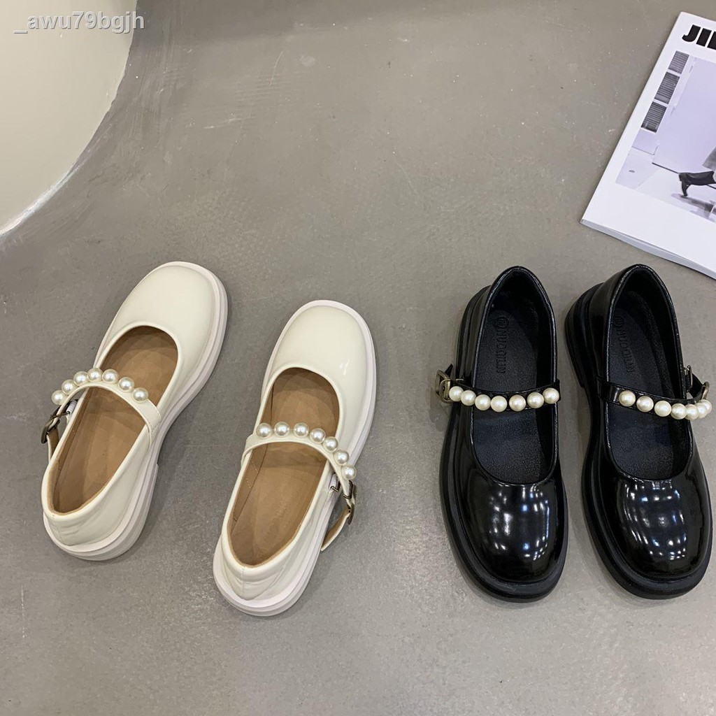 guốc trongdép trong﹉platform giày da nhỏ kiểu Anh nữ 2021 new spring Mary Jane jk love beanie black single shoes