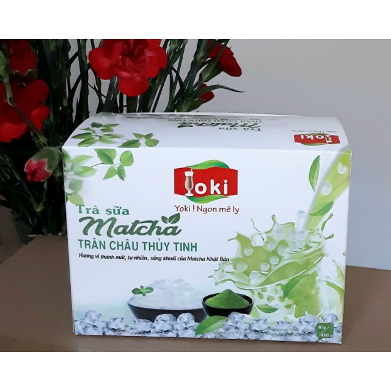 Trà sữa Matcha trân châu thủy tinh Yoki 400g (8 gói trà sữa Matcha 20g+8 gói trân châu thủy tinh 30g)