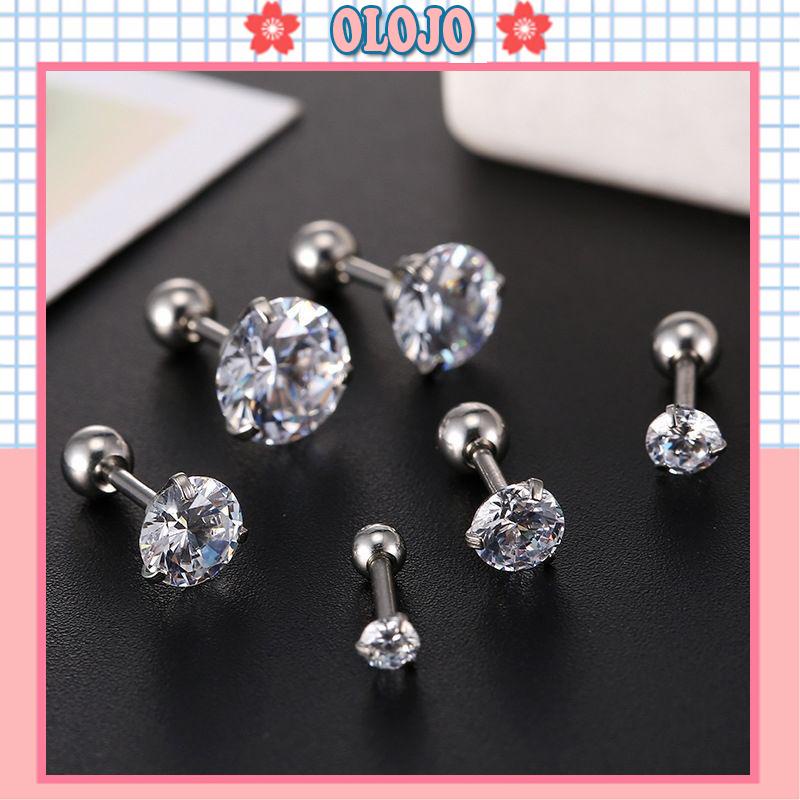 Bông Tai Đính Đá Zircon Bằng Thép Siêu Sáng