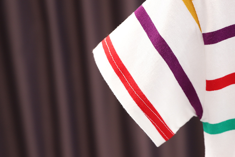 0-5 years old children's striped short-sleeved T-shirt + pocket shorts bib set 2-piece set of cute little dinosaur graphics