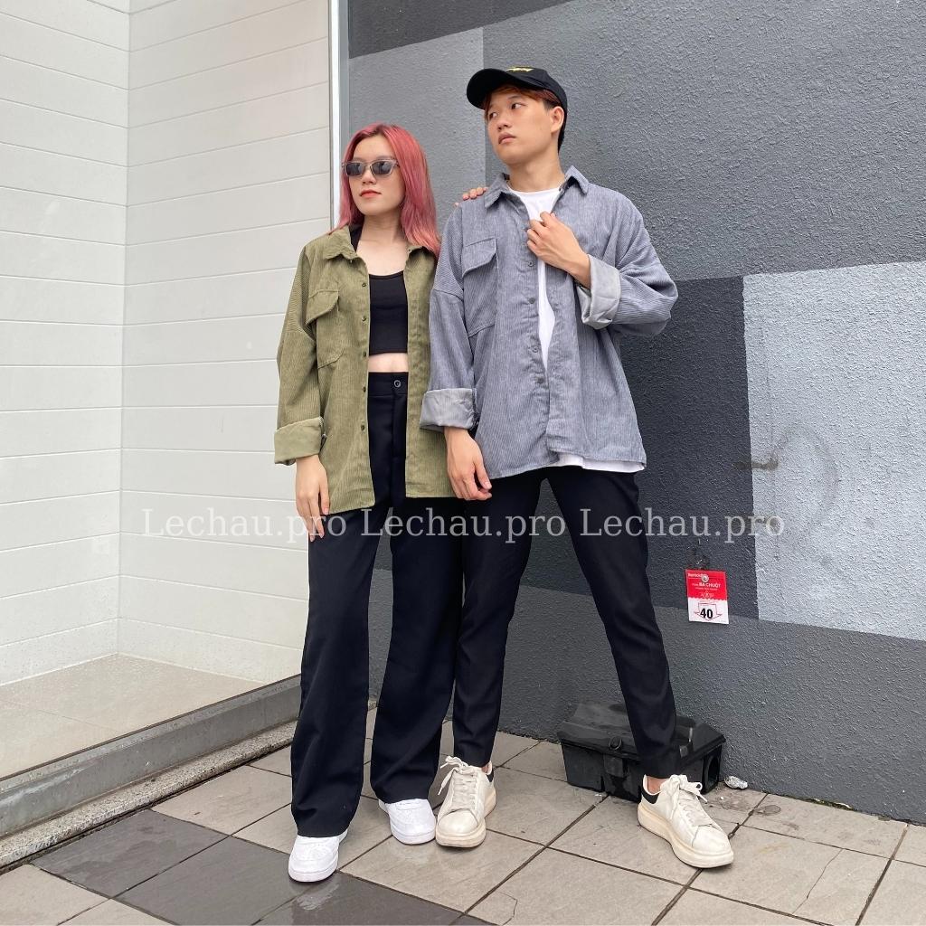Áo khoác nhung tăm unisex form rộng ulzzang hottrend AKSMNT03 jacket sơ mi nam nữ streetstyle hàn quốc rẻ đẹp LECHAU
