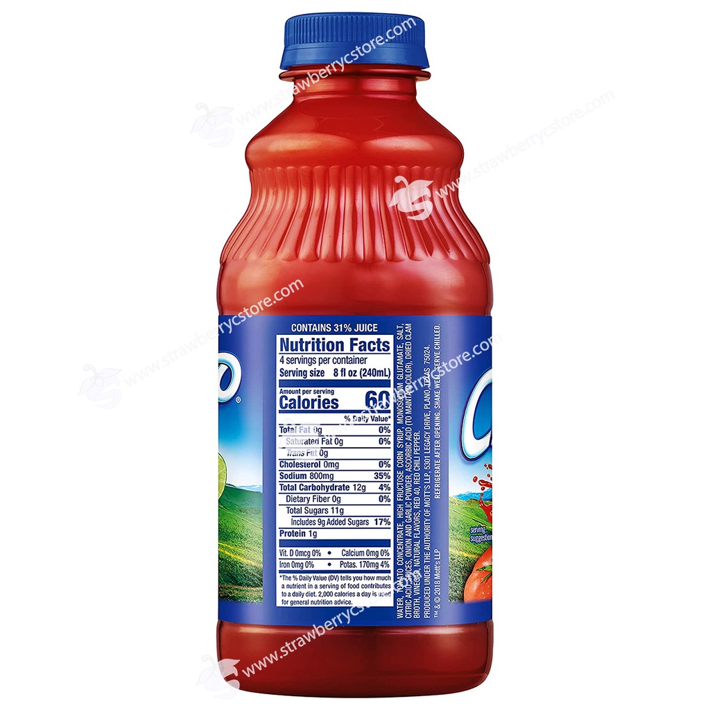 Nước Ép Cà Chua, Nghêu Vị Truyền Thống Clamato Original Tomato Cocktail, Chai 946 mL  32 Fl. Oz.