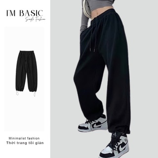 Quần sweatpants jogger màu đen i'm basic unisex dây rút bo gấu ống rộng nỉ tăm phong cách hàn quốc