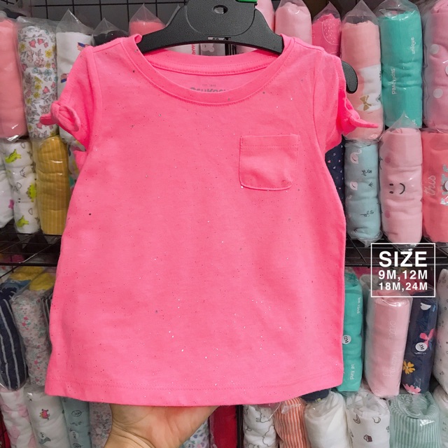 Áo cotton cho bé - màu hồng neon có nhũ (9m,12m,18m,24m)
