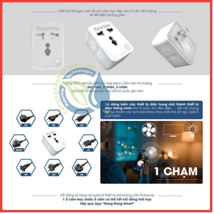 Ổ Cắm Thông Minh 16A - Ổ Cắm Wifi Rạng Đông 3500W - Chức Năng Hẹn Giờ, Điều Khiển Từ Xa - Bảo Hành 1 Năm