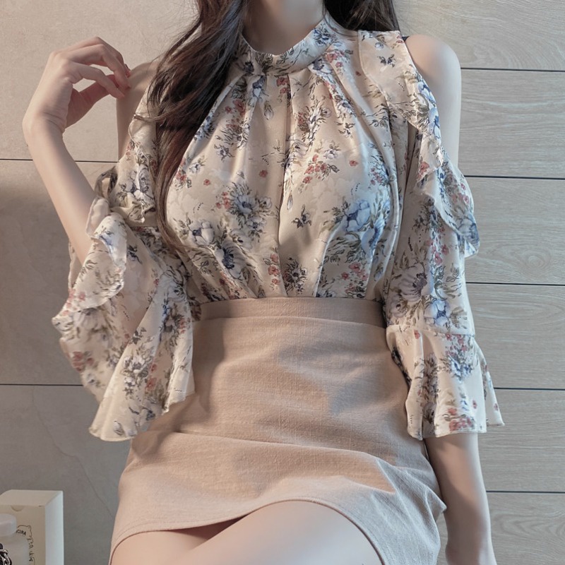 Áo Sơ Mi Voan Hoa Ngắn Tay Thời Trang Hàn Quốc