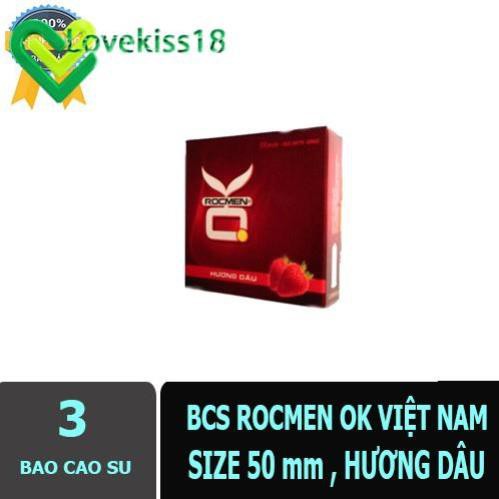 [lovekiss18] Bao cao su Rocmen OK Hương Dâu Hộp 3 BCS Giá Siêu Rẻ