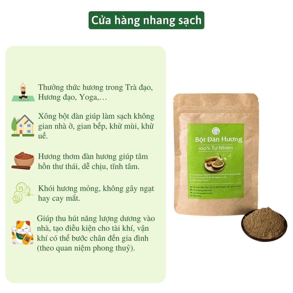 Bột đàn hương Nhang Xanh - 100% từ đàn hương nguyên chất, hương thơm gỗ thiêng Ấn Độ