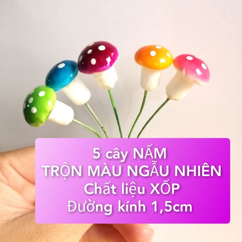 set 5 cây nấm xốp trang trí chậu cây, tiểu cảnh sân vườn