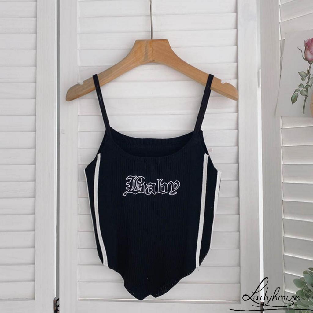 Áo Croptop Hai Dây Thêu Chữ Thời Trang Cho Nữ