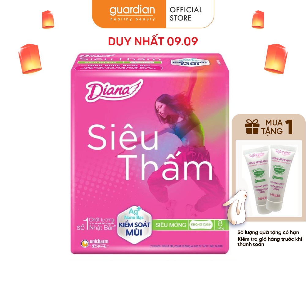 Băng vệ sinh Diana siêu thấm siêu mỏng cánh 23cm (20 miếng)