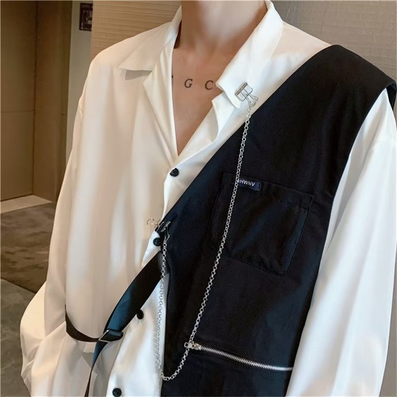 [M-3XL] Áo Sơ Mi Dài Tay Thiết Kế Hai Lớp Phong Cách Đường Phố Thời Trang Dành Cho Nam