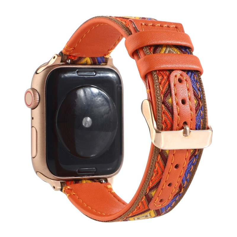 Dây Da Đồng Hồ Đeo Tay In Hoa 38mm 42mm 40mm 44mm Cho Apple Watch Series 6 Se 5 4 3 2 1