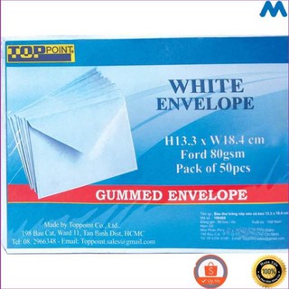 ( HÀNG ĐẸP ) Bì thư trắng có keo Top Point 3.3×18.4cm lốc 50 cái