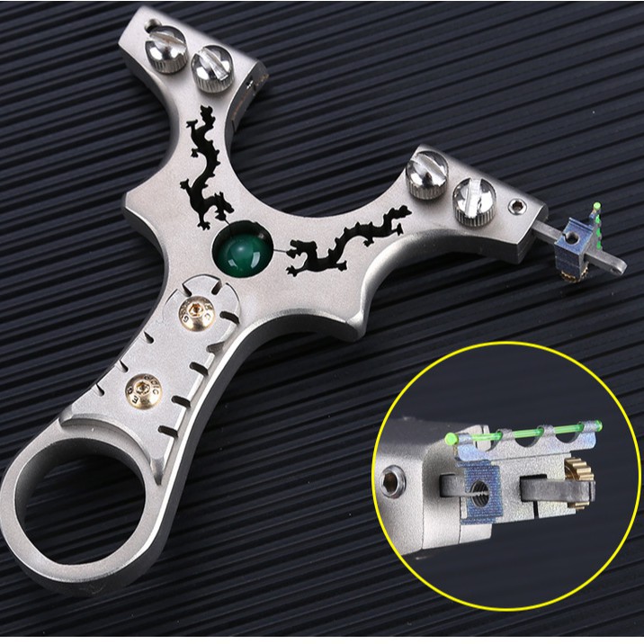 Ná Cao Su Rồng Đuổi Ngọc  - Ná Thun Hợp Kim Nguyên Chất Inox 304 Chạc 8 (Tặng kèm 2 dây ná 1mm ) [N18 + 2DN1]