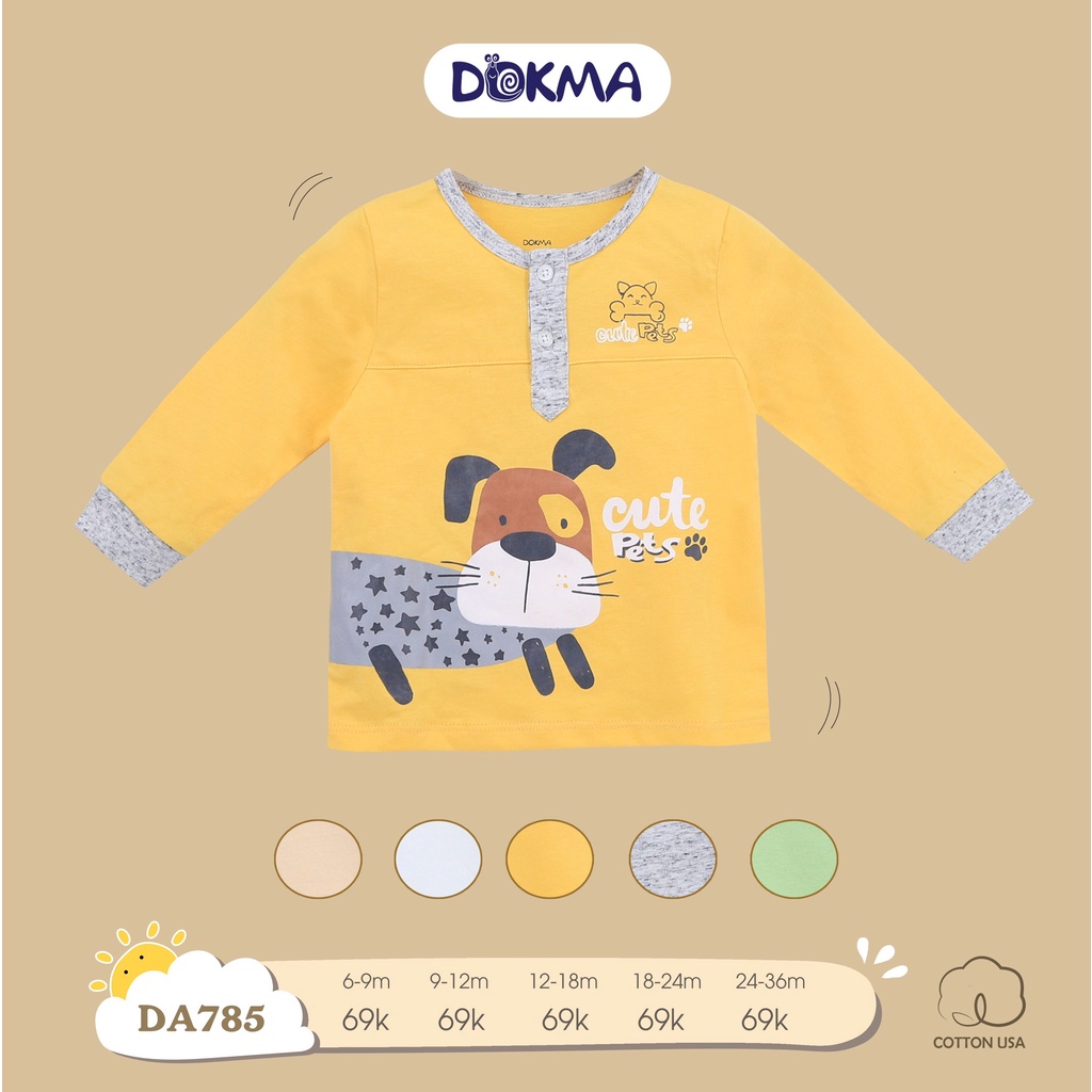 (6-36M) Áo dài tay bổ trụ vải cotton cho bé - DOKMA