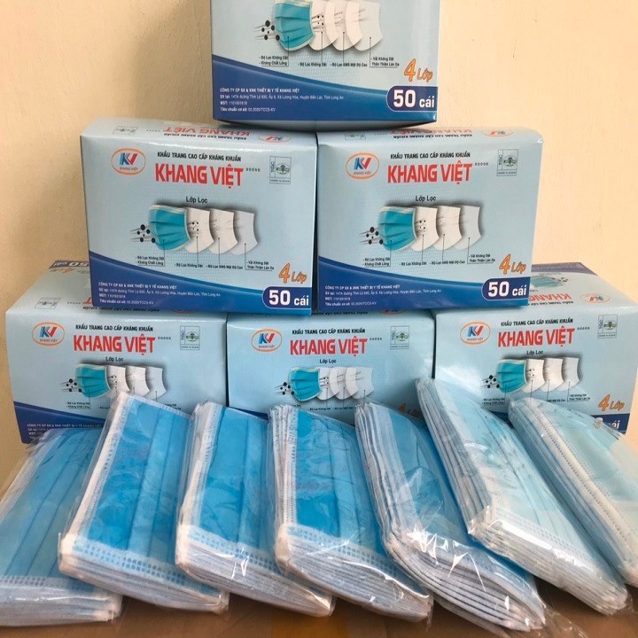 HỘP KHẨU TRANG Y TẾ 4 LỚP, HỘP 50 CÁI MÀU XANH