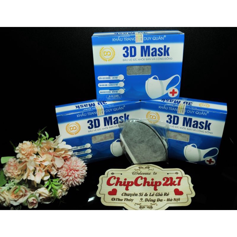 Hộp khẩu trang 3d Mask kháng khuẩn màu Xám công nghệ Nhật. Hộp 50 cái