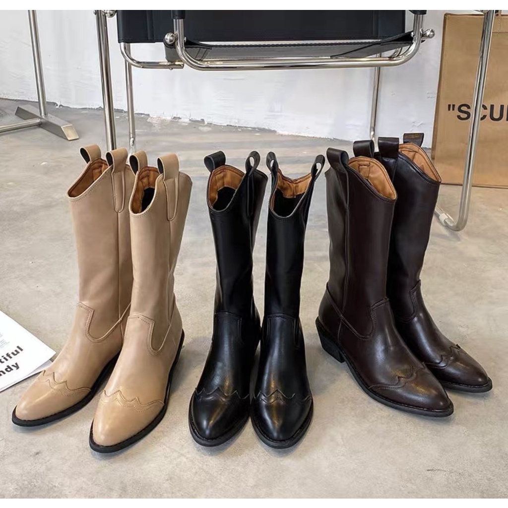 Giày boots chất liệu da PU mũi nhọn phong cách thời trang trưởng thành