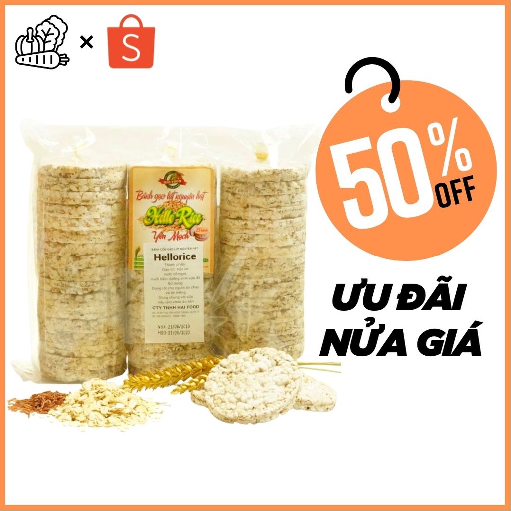 Bánh gạo lứt Hellorice - Phù hợp ăn kiêng, giảm cân, tập gym, thực dưỡng, eat clean