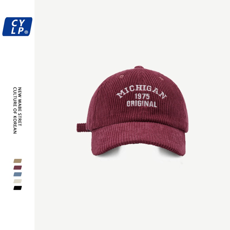 Mũ Lưỡi Trai Nhung Kẻ Thêu Chữ Phong Cách retro Hàn Quốc Dành Cho Nam Và Nữ