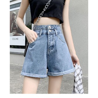 Quần short jean lưng cao gập lai thời trang