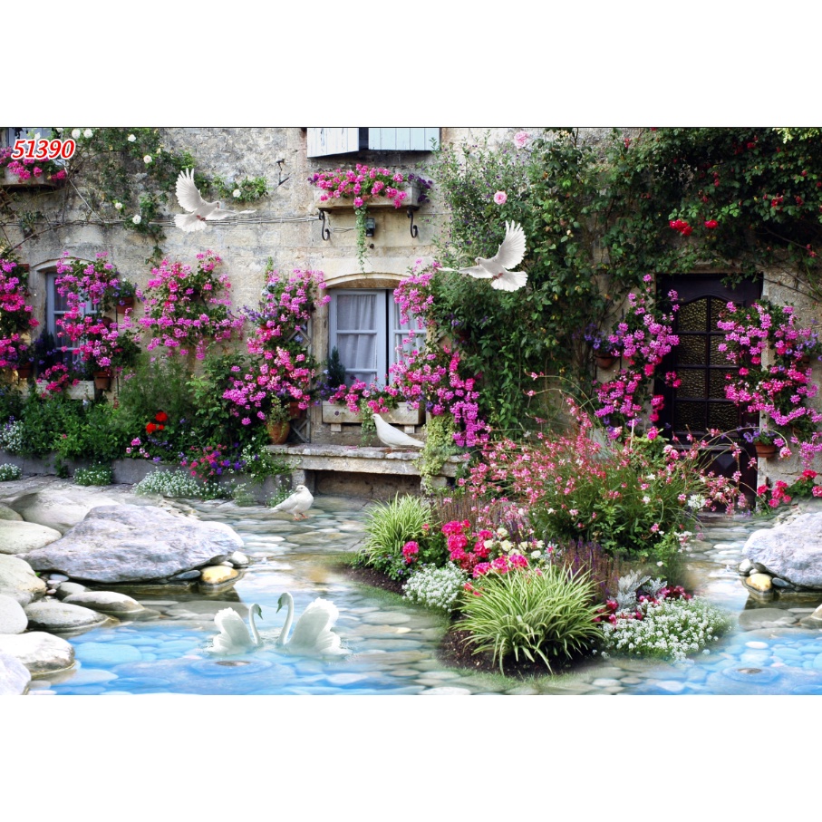 Tranh dán tường phong cảnh thác nước chảy êm đềm