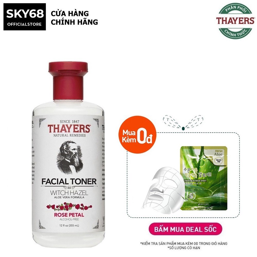 Nước hoa hồng Làm Sạch, Se Khít Lỗ Chân Lông Thayers Witch Hazel Toner Rose Petal 355ml - Hương hoa hồng 355ml