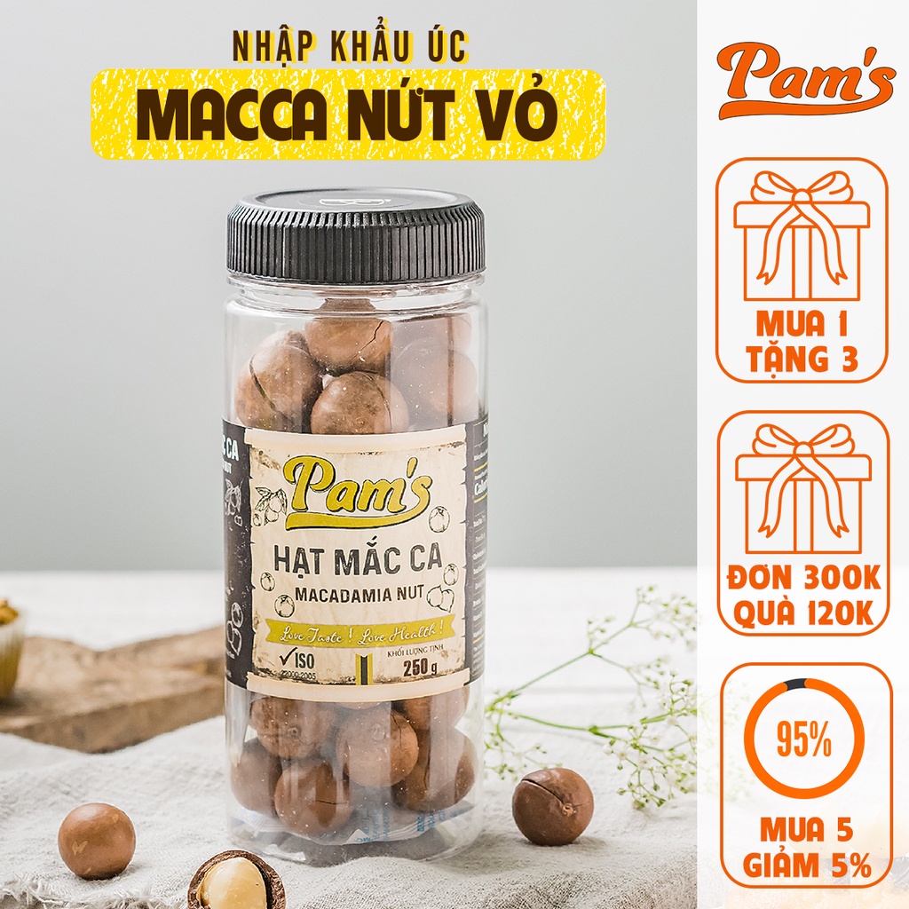 Hạt Macca Úc Nứt Vỏ Nhập Khẩu Pams(250g/hũ) [Tặng Khui Hạt] Macca Nướng Mộc Giòn Thơm