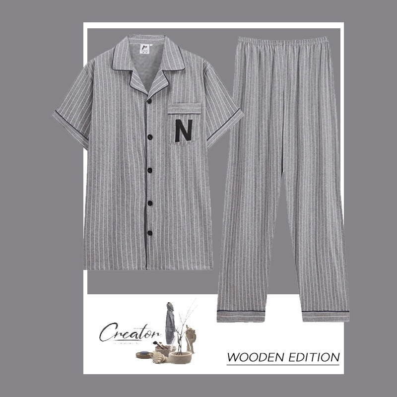 Set đồ ngủ cotton tay ngắn kẻ sọc có cỡ lớn dành cho nam