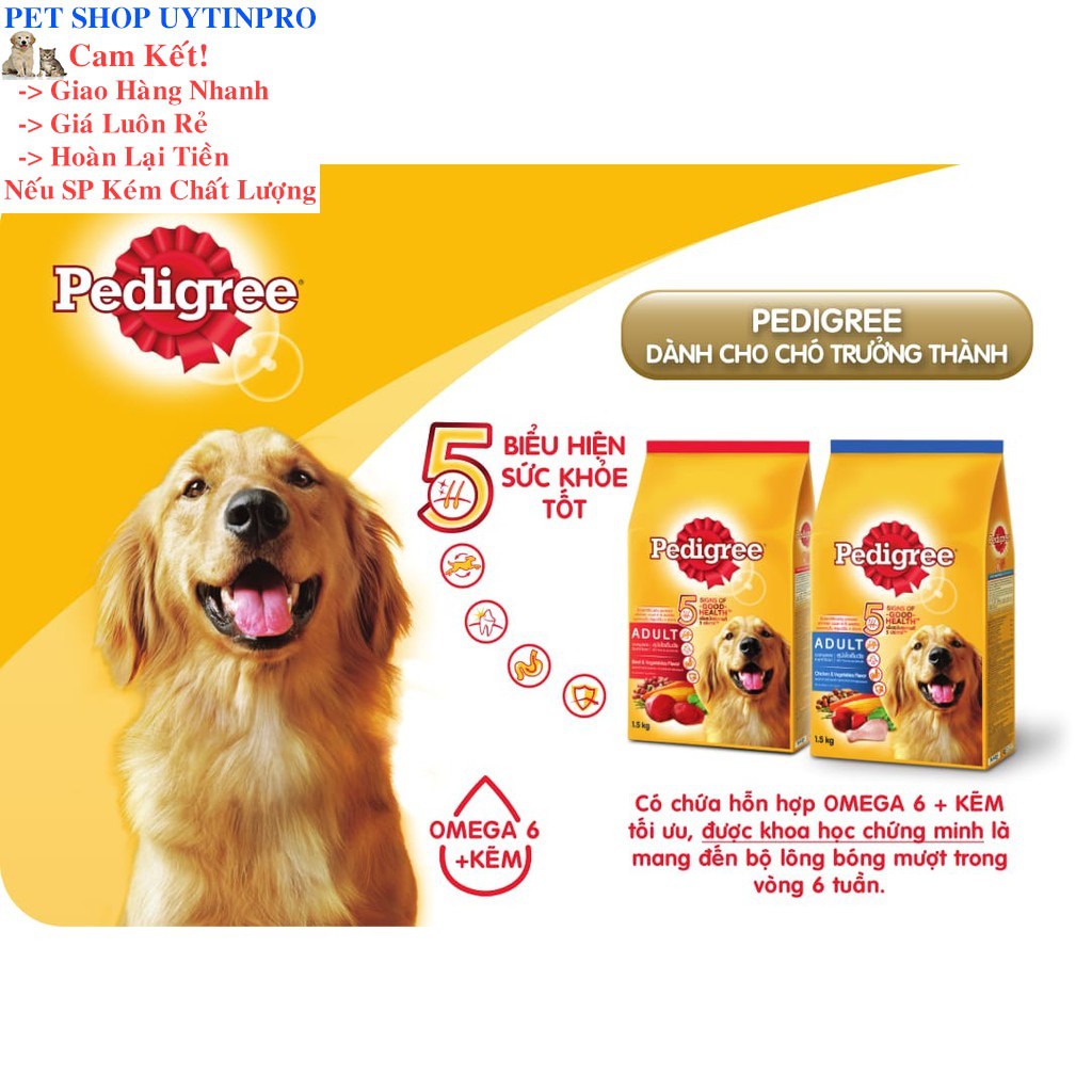 THỨC ĂN PEDIGREE DẠNG HẠT CHO CHÓ LỚN VỊ GÀ VÀ RAU CỦ TÚI 1.5KG