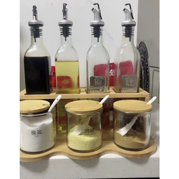 Bộ đựng gia vị thuỷ tinh , sứ trắng nhà bếp cao cấp