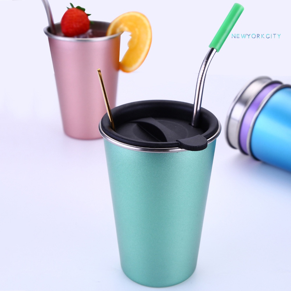 Cốc Uống Nước NYC 500ml Bằng Thép Không Gỉ Có Ống Hút