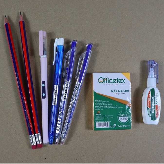 Bộ đồ dùng học tập 8 món (Bút chì, Bút Bi, Bút Gel, Giấy Note, Tẩy)