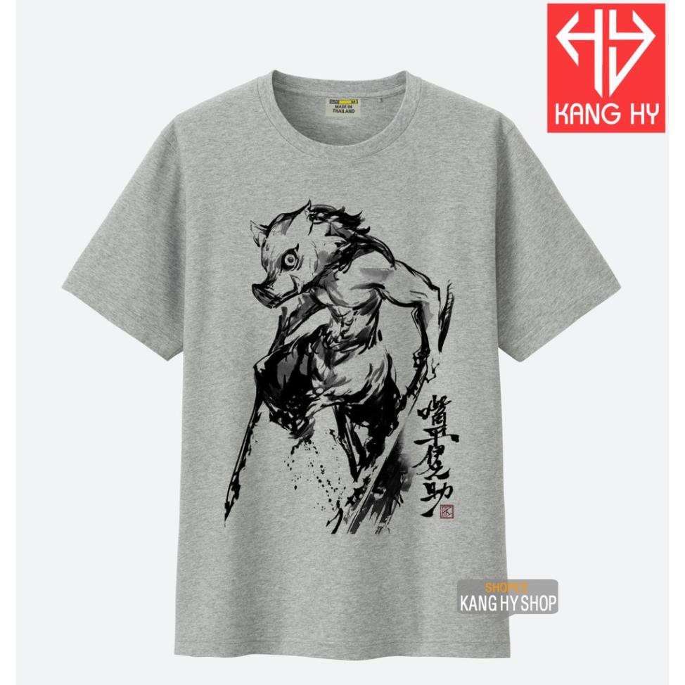 Áo thun Màu Xám  Kimetsu no Yaiba Nam Nữ Anime Vải Cotton 4 Chiều F130