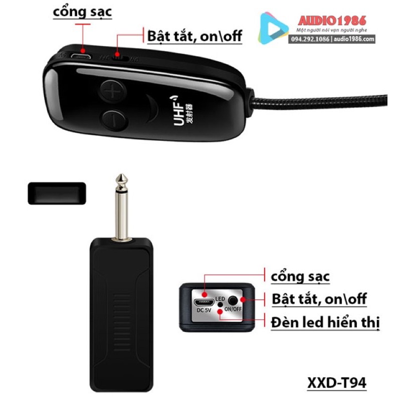 Micro không dây XXDT94 2 mic nói song song kết nối amply loa kéo loa trợ giảng sân khấu