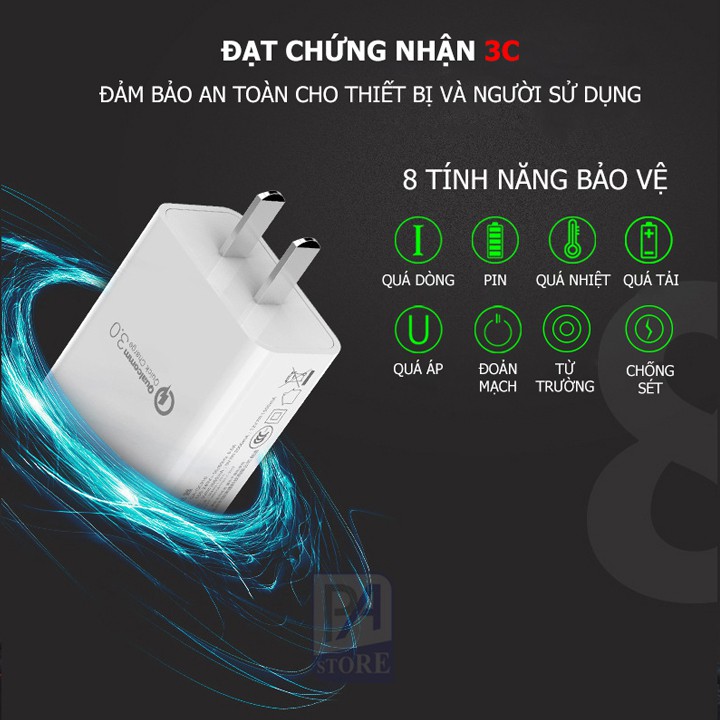 Củ Sạc Nhanh Hỗ Trợ Quick Charge QC3.0 - Hàng Best Seller Nội Địa Trung