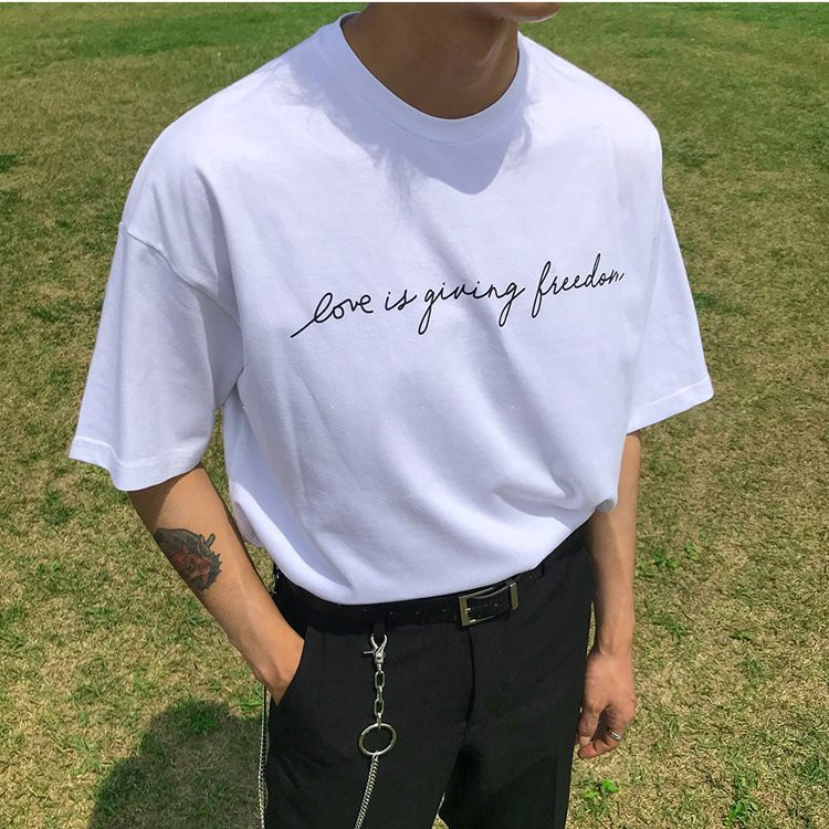 RYAN - Áo thun nam LOVE (trắng) ngắn tay vải cotton cổ bo tròn thương hiệu RYAN form rộng phong cách Hàn Quốc | BigBuy360 - bigbuy360.vn