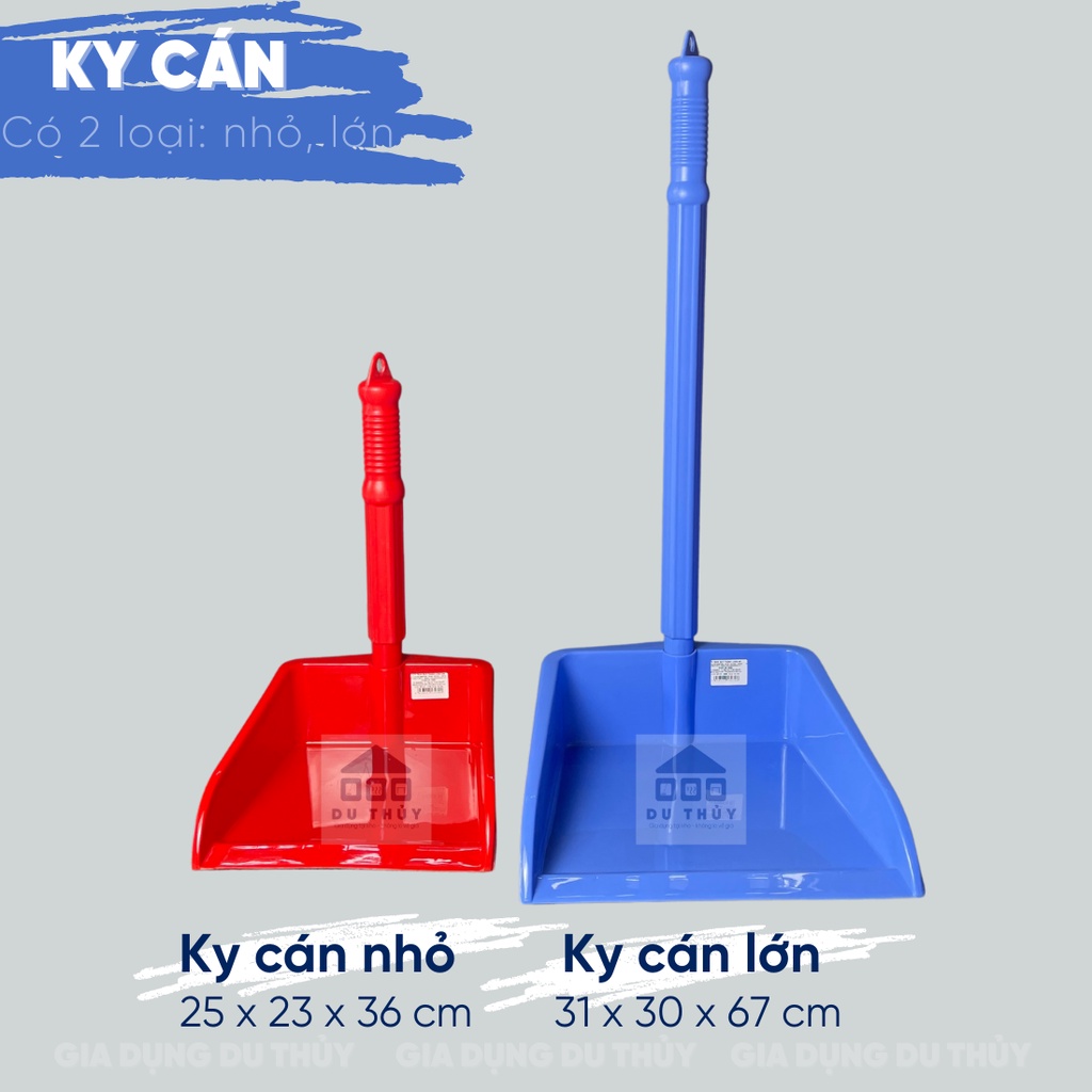 Ky hốt rác có cán tay cầm loại lớn-nhỏ chất liệu nhựa pp chính phẩm không mùi, 3 màu đỏ-xanh-hồng của Gia Dụng Du Thủy