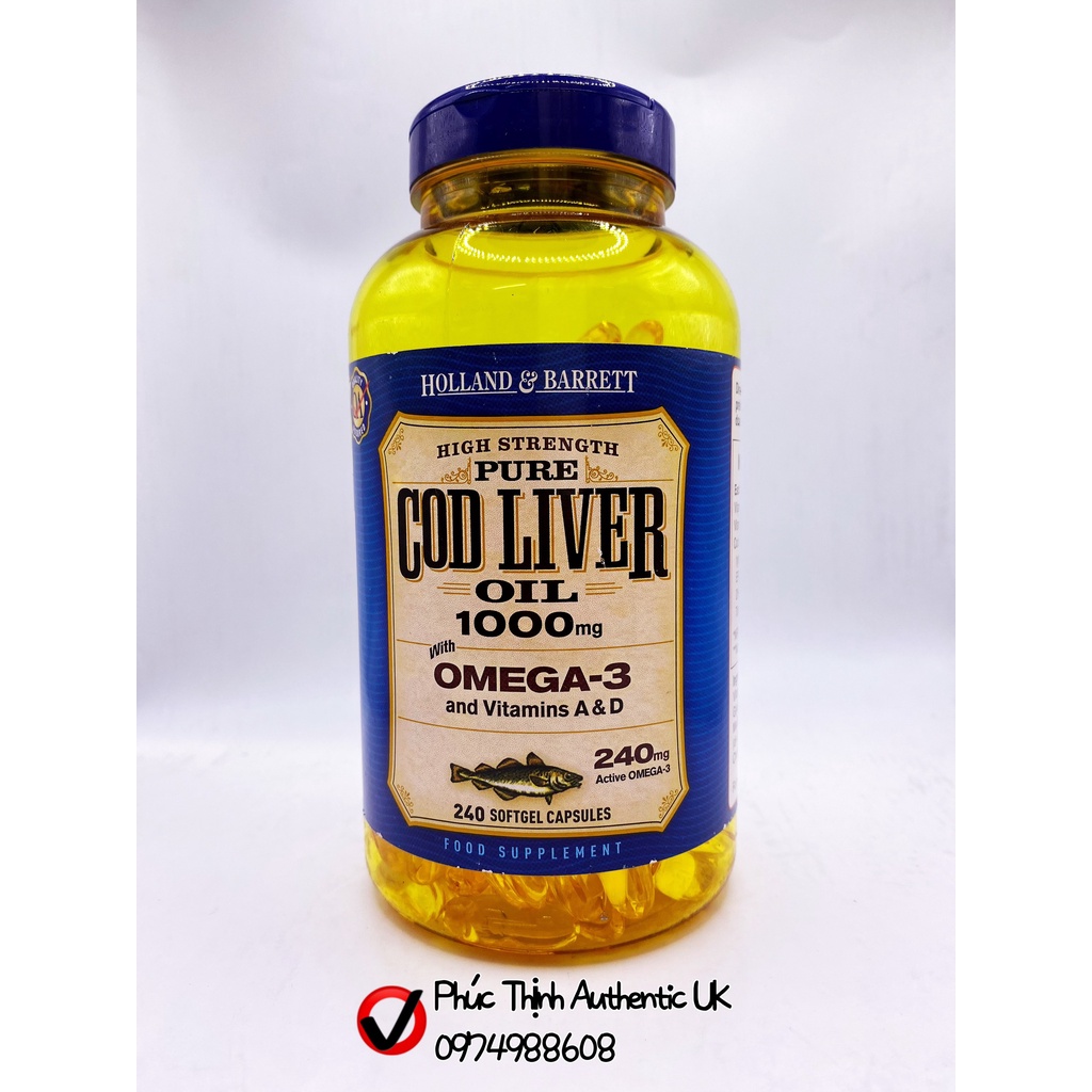 Dầu Gan Cá Tuyết Holland & Barrett Cod Liver Oil 240 Viên 1000mg Bổ Sung Vitamin