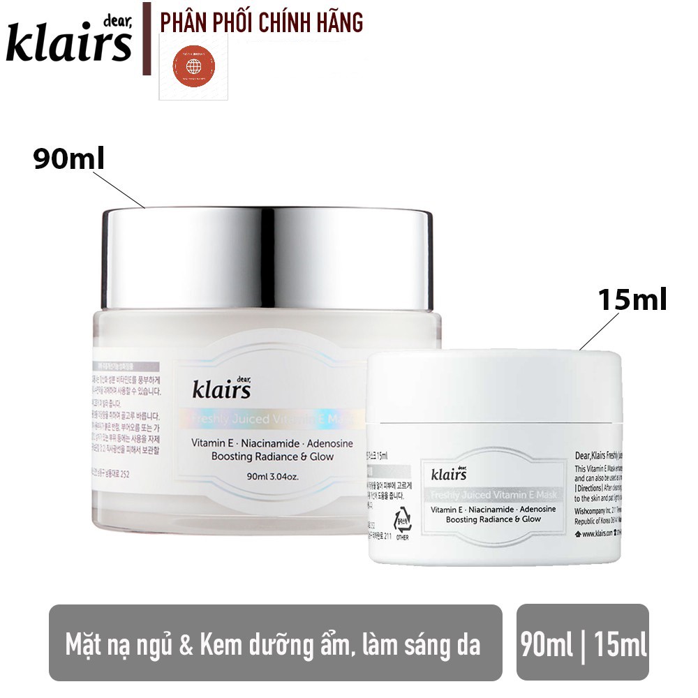 Mặt Nạ Ngủ & Kem Dưỡng Ẩm Sáng Da Klairs Freshly Juiced Vitamin E Mask