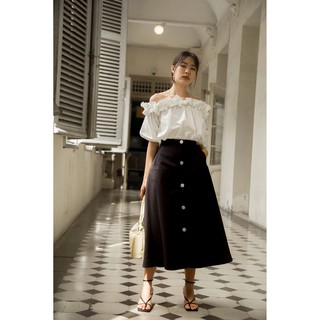 [AT MODA DE LITA] Chân váy midi hàng cúc giữa Black Skirt Bat