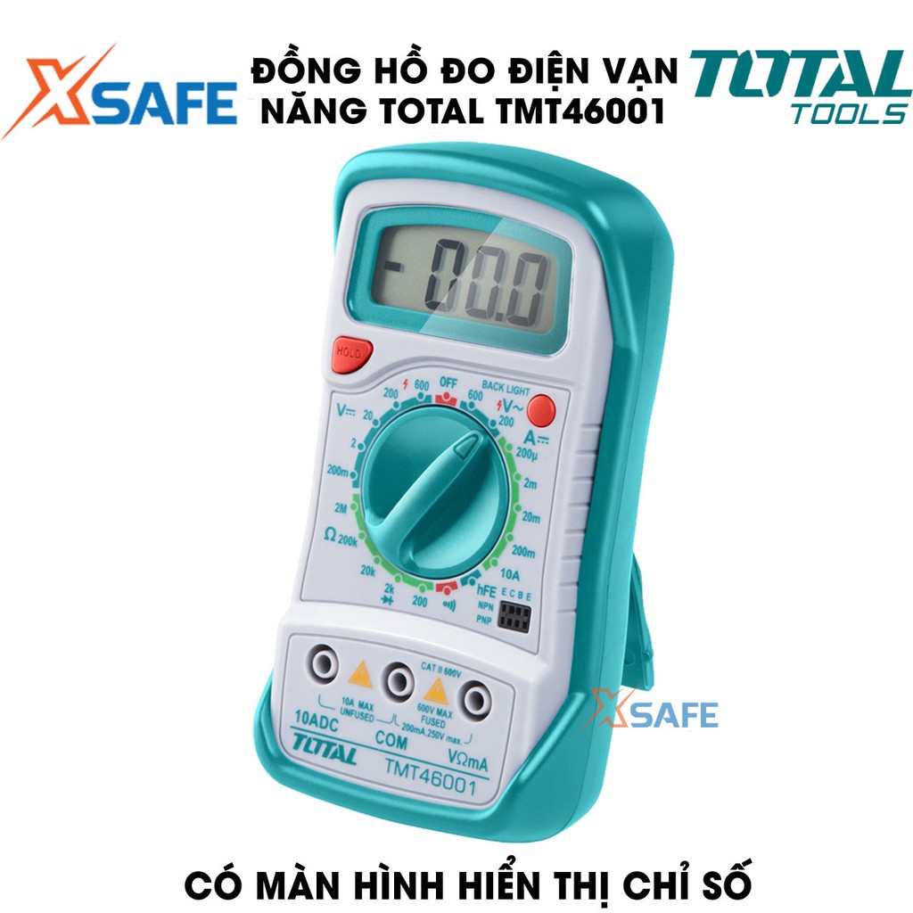 Đồng hồ đo điện vạn năng (40/T) TOTAL TMT46001 Thiết bị đo điện cầm tay màn hình LCD 1999 số đếm, đo trên nhiều nguồn