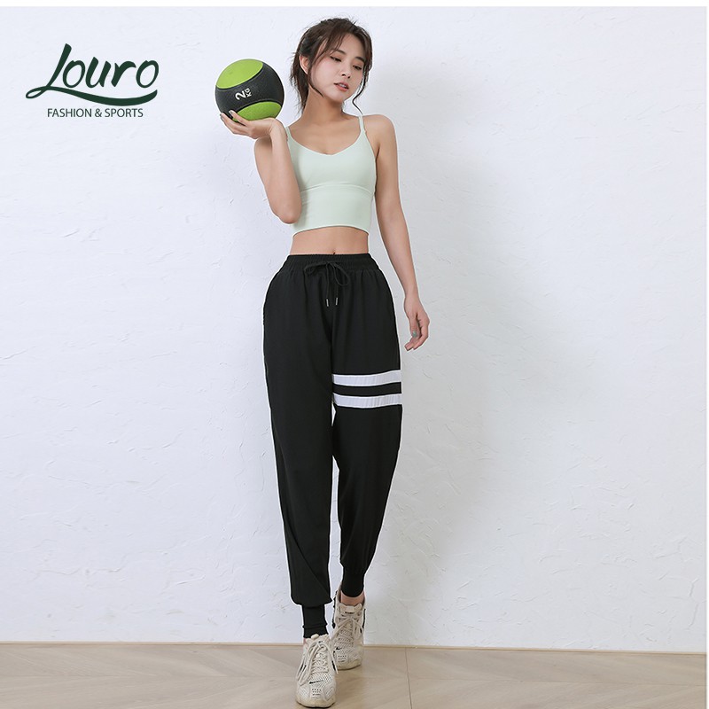 Quần Jogger nữ Louro QL111, mẫu quần joker tập gym nữ phối 2 màu, phù hợp tập thể ...