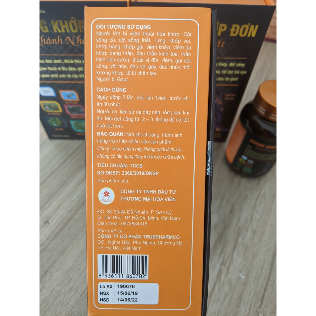 HOÀNG KHỚP ĐƠN chai 50 viên - Giảm đau khớp, đốt sống, thoát vị đĩa đệm, gai cột sống, giảm đau do gout, tái tạo mô sụn