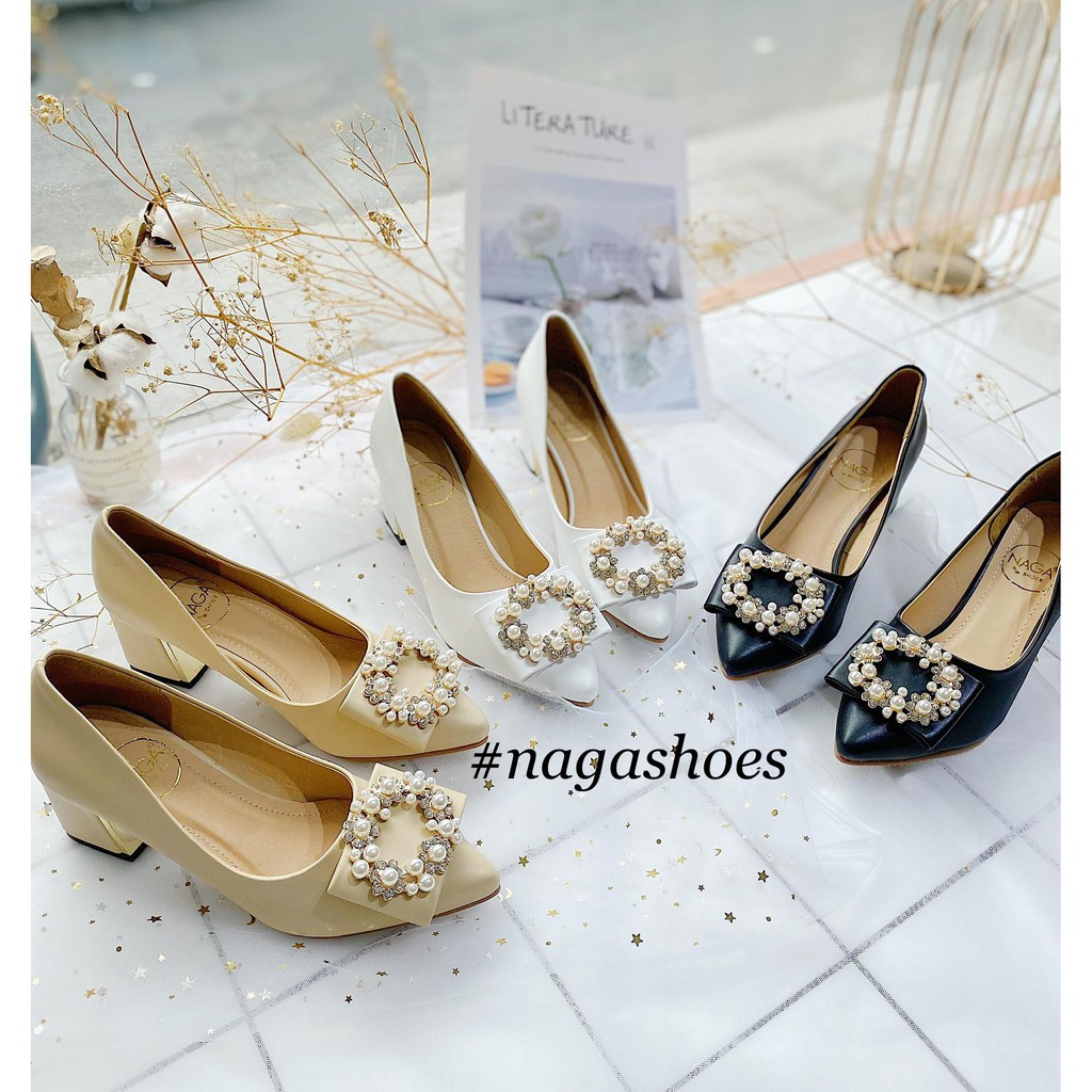 GIÀY CAO GÓT NAGASHOES ĐÍNH VÒNG ĐÁ ĐẾ MẠ VÀNG 5CM NAC178