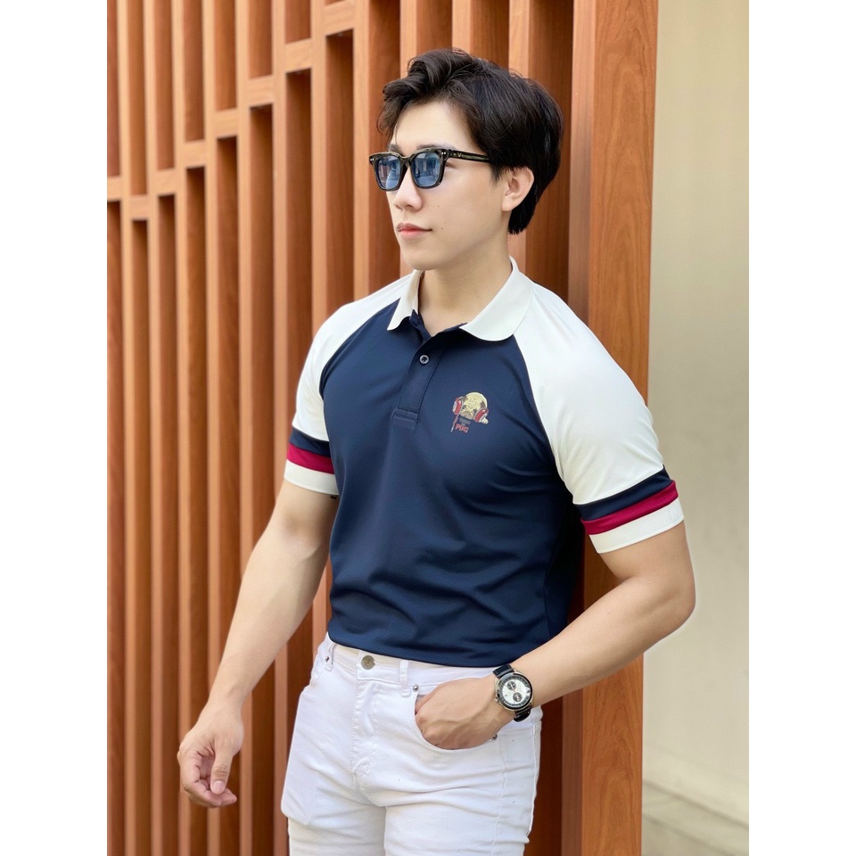 Áo polo nam cổ bẻ thêu phối tay đỏ chất vải cá sấu Cotton xuất xịn,chuẩn form, sang trọng - thanh lịch TB052