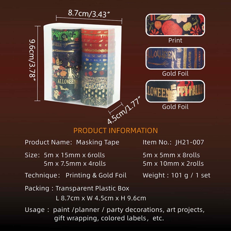 Bộ 20 Cuộn Băng Keo Washi Mỏng Lá Nhôm Mặt Nạ Diy