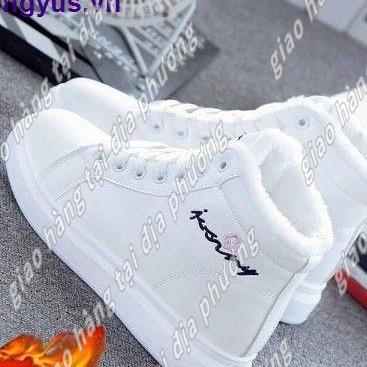 Xịn ♠Giày thể thao cổ cao lót lông ấm áp phong cách thời trang mùa đông dành cho nữ